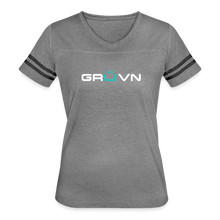 Load image into Gallery viewer, GRÜVN Women’s Vintage Sport T-Shirt - White &amp; Blue (7 Colors) - heather gray/charcoal
