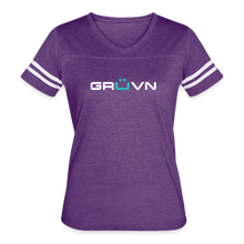 Load image into Gallery viewer, GRÜVN Women’s Vintage Sport T-Shirt - White &amp; Blue (7 Colors) - vintage purple/white
