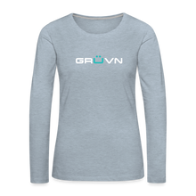 Load image into Gallery viewer, GRÜVN Women&#39;s Premium Long Sleeve Shirt - White &amp; Blue (5 Colors) - heather ice blue
