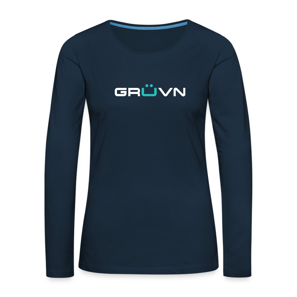 GRÜVN Women's Premium Long Sleeve Shirt - White & Blue (5 Colors) - deep navy