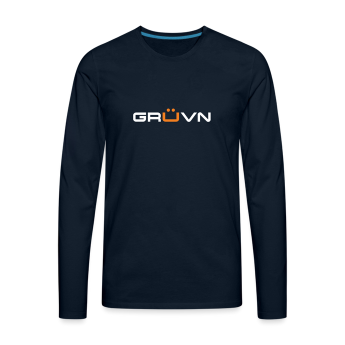 GRÜVN Men's Premium Long Sleeve T-Shirt - White & Orange (4 Colors) - deep navy