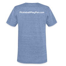 Load image into Gallery viewer, GRÜVN Unisex Tri-Blend T-Shirt - PickleballPlayPen.com On Back  (4 Colors - heather blue
