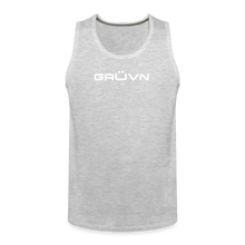 Load image into Gallery viewer, GRÜVN Men’s Premium Tank white logo with &#39;Ohh Yeahh!!&#39; on back (6 Colors) - heather gray
