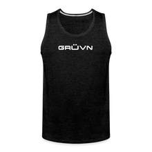 Load image into Gallery viewer, GRÜVN Men’s Premium Tank white logo with &#39;Ohh Yeahh!!&#39; on back (6 Colors) - charcoal grey
