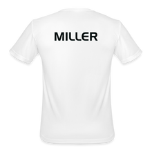 Load image into Gallery viewer, GRÜVN Men’s Moisture Wicking Performance T-Shirt - MILLER on back - white
