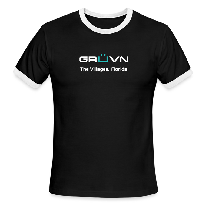 GRÜVN Men's Ringer T-Shirt - Coach Matty - The Villages, Florida - black/white
