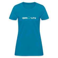 Load image into Gallery viewer, GRÜVN Women&#39;s T-Shirt - White &amp; Blue - turquoise
