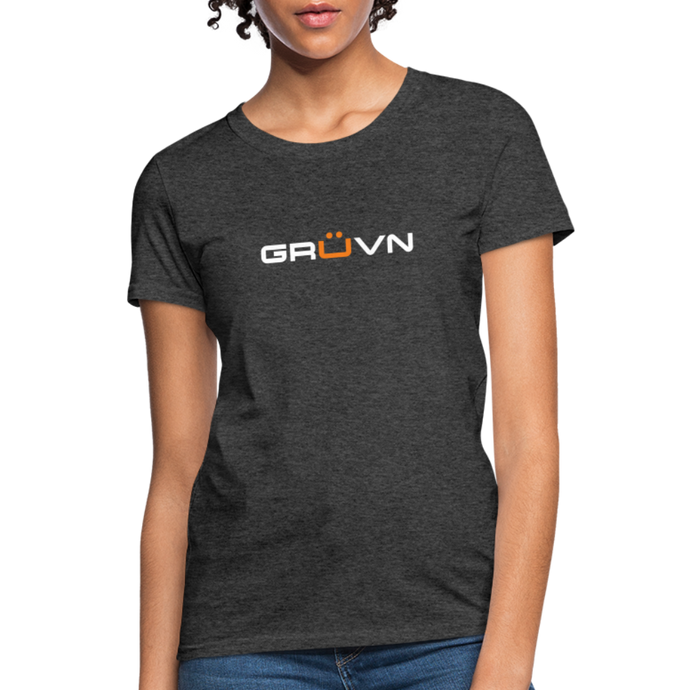 GRÜVN Women's T-Shirt - White & Orange - heather black