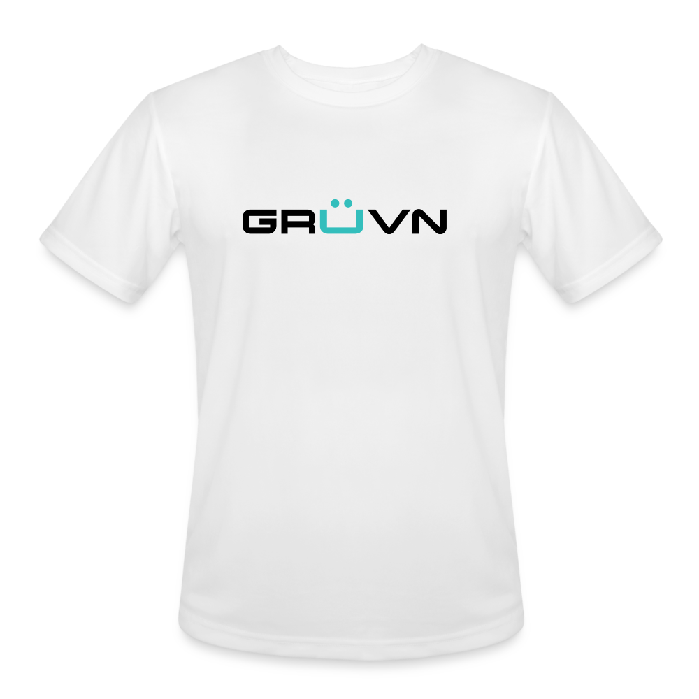 GRÜVN - LIVE IT RAW (on back) Men’s Moisture Wicking Performance T-Shirt - Black & Blue Logo (5 Colors) - white