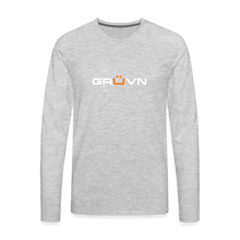 Load image into Gallery viewer, GRÜVN Men&#39;s Premium Long Sleeve T-Shirt - White &amp; Orange with Triad (4 Colors) - heather gray
