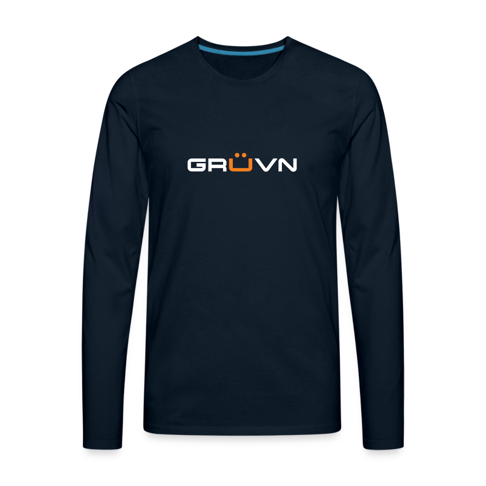 GRÜVN Men's Premium Long Sleeve T-Shirt - White & Orange with Triad (4 Colors) - deep navy