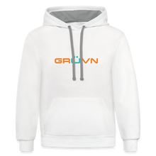 Load image into Gallery viewer, GRÜVN Unisex Contrast Hoodie - Blue &amp; Orange Logo with Triad - white/gray

