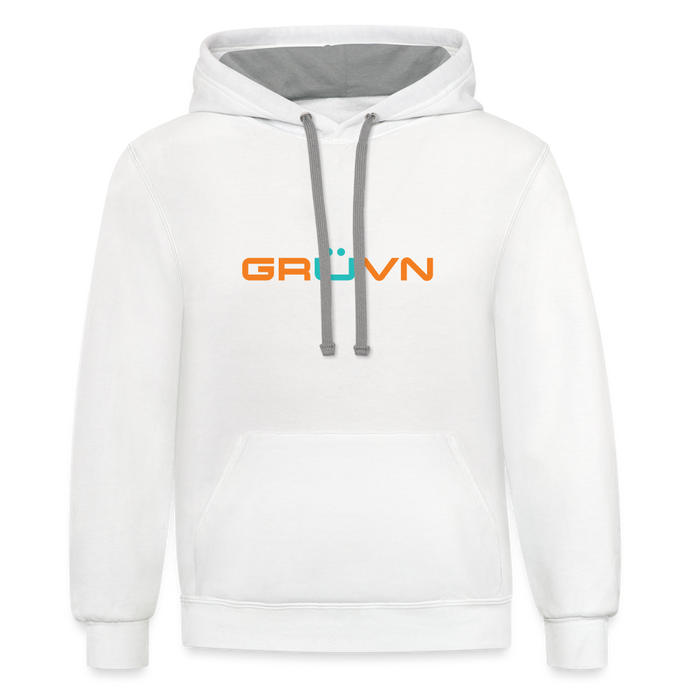 GRÜVN Unisex Contrast Hoodie - Blue & Orange Logo with Triad - white/gray