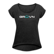 Load image into Gallery viewer, GRÜVN Women&#39;s Roll Cuff T-Shirt - Blue Logo (6 Colors) - heather black
