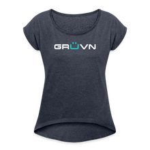 Load image into Gallery viewer, GRÜVN Women&#39;s Roll Cuff T-Shirt - Blue Logo (6 Colors) - navy heather

