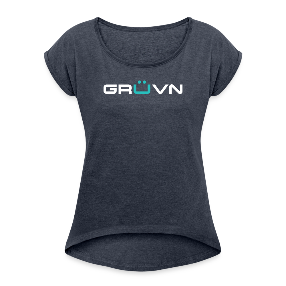 GRÜVN Women's Roll Cuff T-Shirt - Blue Logo (6 Colors) - navy heather
