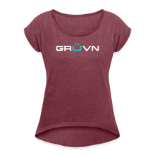 Load image into Gallery viewer, GRÜVN Women&#39;s Roll Cuff T-Shirt - Blue Logo (6 Colors) - heather burgundy
