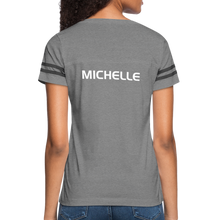 Load image into Gallery viewer, GRÜVN Women’s Vintage Sport T-Shirt - Michelle on back - heather gray/charcoal
