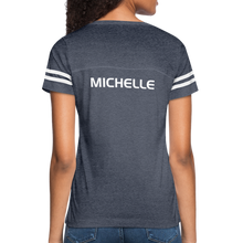 Load image into Gallery viewer, GRÜVN Women’s Vintage Sport T-Shirt - Michelle on back - vintage navy/white
