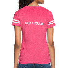 Load image into Gallery viewer, GRÜVN Women’s Vintage Sport T-Shirt - Michelle on back - vintage pink/white
