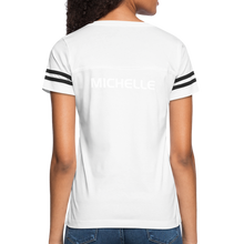 Load image into Gallery viewer, GRÜVN Women’s Vintage Sport T-Shirt - Michelle on back - white/black

