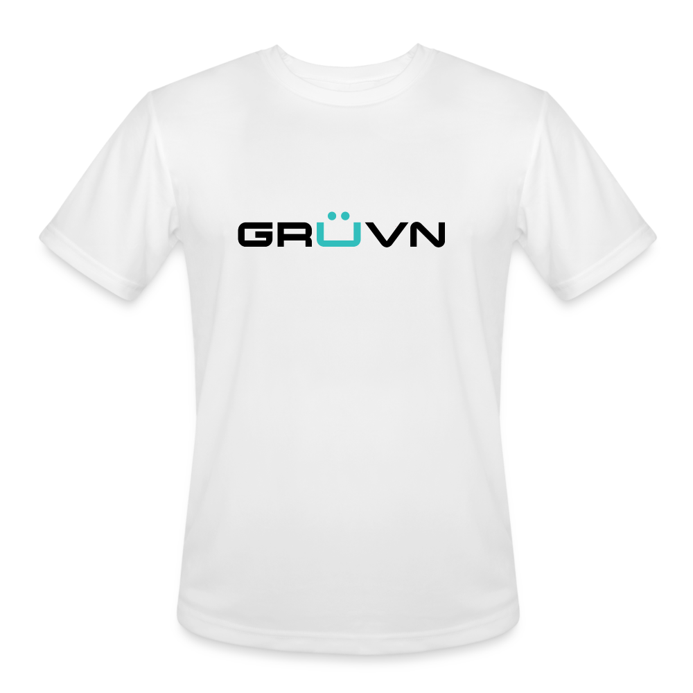 GRÜVN Men’s Moisture Wicking Performance T-Shirt - Black & Blue Logo (4 Colors) - white