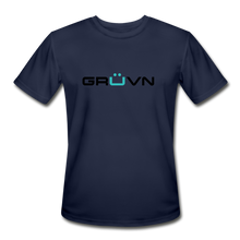 Load image into Gallery viewer, GRÜVN Men’s Moisture Wicking Performance T-Shirt - Black &amp; Blue Logo (4 Colors) - navy
