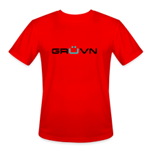Load image into Gallery viewer, GRÜVN Men’s Moisture Wicking Performance T-Shirt - Black &amp; Blue Logo (4 Colors) - red
