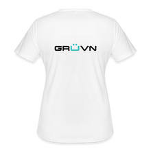 Load image into Gallery viewer, LIVE IT Women&#39;s Moisture Wicking Performance T-Shirt (GRUVN on back) - Blue Logo (4 Colors) - white
