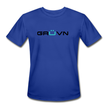 Load image into Gallery viewer, GRÜVN Men’s Moisture Wicking Performance T-Shirt (TEAM GRUVN on back) - Black &amp; Blue Logo (4 Colors) - royal blue
