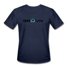 Load image into Gallery viewer, GRÜVN Men’s Moisture Wicking Performance T-Shirt (TEAM GRUVN on back) - Black &amp; Blue Logo (4 Colors) - navy
