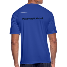Load image into Gallery viewer, GRÜVN Men’s Moisture Wicking Performance T-Shirt - PositivelyPickleball on the Back (4 Colors) - royal blue

