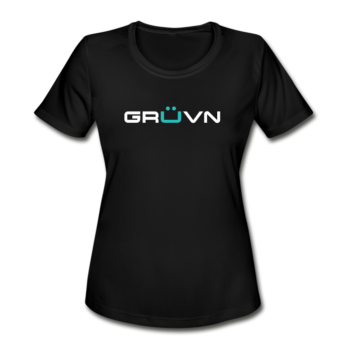 GRÜVN Women's Moisture Wicking Performance T-Shirt - White & Blue Logo (3 Colors) - black