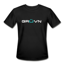 Load image into Gallery viewer, GRÜVN Men’s Moisture Wicking Performance T-Shirt - White &amp; Blue Logo (4 Colors) - black
