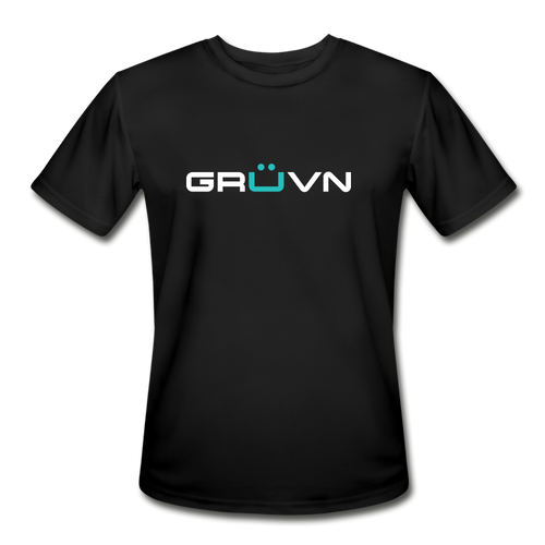GRÜVN Men’s Moisture Wicking Performance T-Shirt - White & Blue Logo (4 Colors) - black