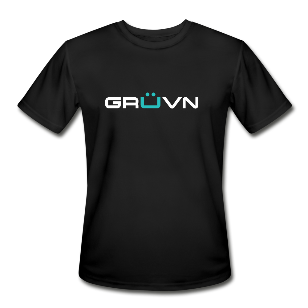 GRÜVN Men’s Moisture Wicking Performance T-Shirt - White & Blue Logo (4 Colors) - black