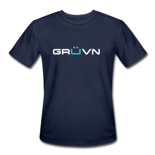 Load image into Gallery viewer, GRÜVN Men’s Moisture Wicking Performance T-Shirt - White &amp; Blue Logo (4 Colors) - navy
