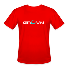 Load image into Gallery viewer, GRÜVN Men’s Moisture Wicking Performance T-Shirt - White &amp; Blue Logo (4 Colors) - red
