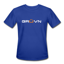 Load image into Gallery viewer, GRÜVN Men’s Moisture Wicking Performance T-Shirt - White &amp; Orange Logo (4 Colors) - royal blue
