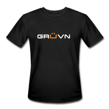 Load image into Gallery viewer, GRÜVN Men’s Moisture Wicking Performance T-Shirt - White &amp; Orange Logo (4 Colors) - black
