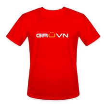 Load image into Gallery viewer, GRÜVN Men’s Moisture Wicking Performance T-Shirt - White &amp; Orange Logo (4 Colors) - red
