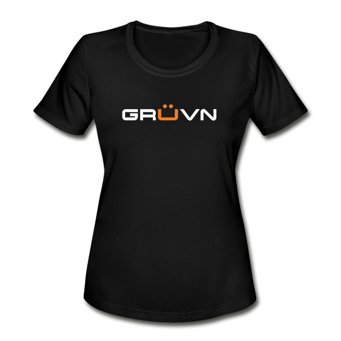 GRÜVN Women's Moisture Wicking Performance T-Shirt - White & Orange Logo (4 Colors) - black