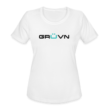 Load image into Gallery viewer, GRÜVN Women&#39;s Moisture Wicking Performance T-Shirt - Black &amp; Blue Logo (3 Colors) - white

