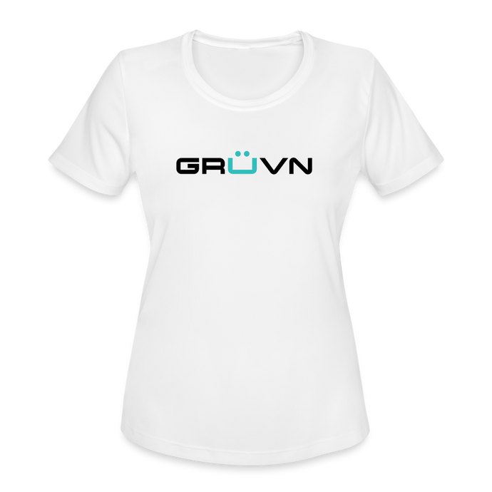 GRÜVN Women's Moisture Wicking Performance T-Shirt - Black & Blue Logo (3 Colors) - white
