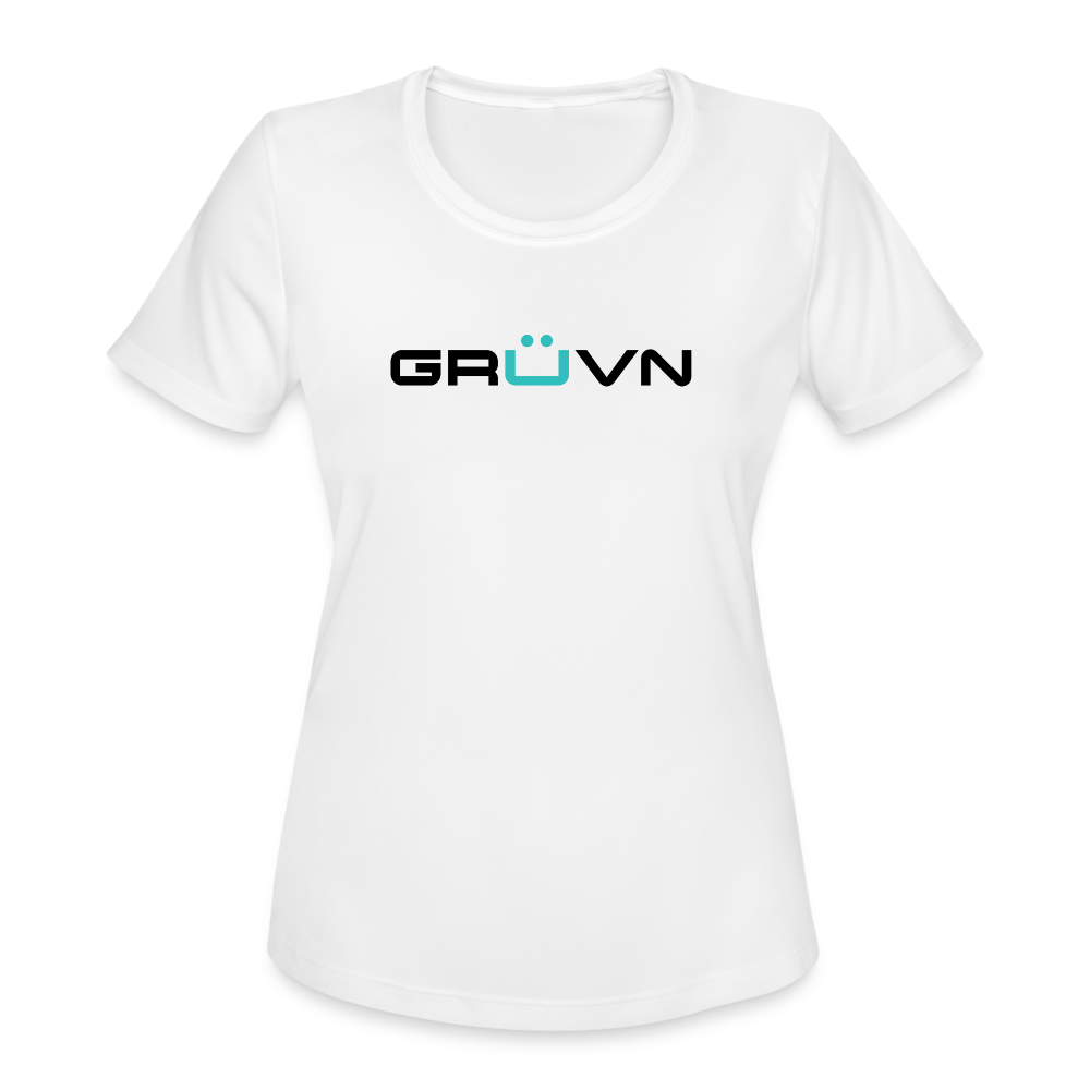 GRÜVN Women's Moisture Wicking Performance T-Shirt - Black & Blue Logo (3 Colors) - white