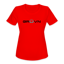 Load image into Gallery viewer, GRÜVN Women&#39;s Moisture Wicking Performance T-Shirt - Black &amp; Blue Logo (3 Colors) - red
