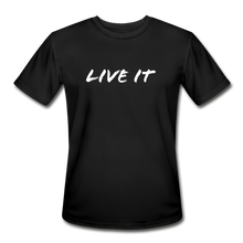 Load image into Gallery viewer, LIVE IT Men’s Moisture Wicking Performance T-Shirt (GRÜVN on back) White Logo (4 Colors) - black
