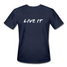 Load image into Gallery viewer, LIVE IT Men’s Moisture Wicking Performance T-Shirt (GRÜVN on back) White Logo (4 Colors) - navy
