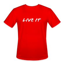 Load image into Gallery viewer, LIVE IT Men’s Moisture Wicking Performance T-Shirt (GRÜVN on back) White Logo (4 Colors) - red
