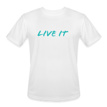 Load image into Gallery viewer, LIVE IT Men’s Moisture Wicking Performance T-Shirt (GRÜVN on back) Blue Logo (4 Colors) - white
